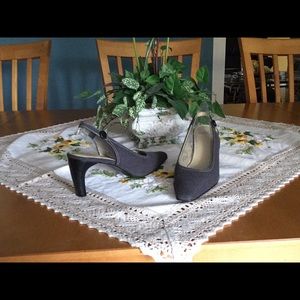 Grey Fabric Sling Backs